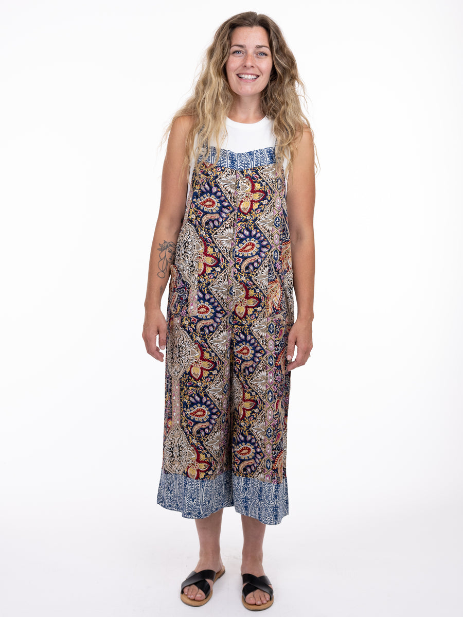 Shannon Passero Elora Print Overall by SHANNON PASSERO INC in colorful bohemian patchwork print on sleeveless relaxed fit design