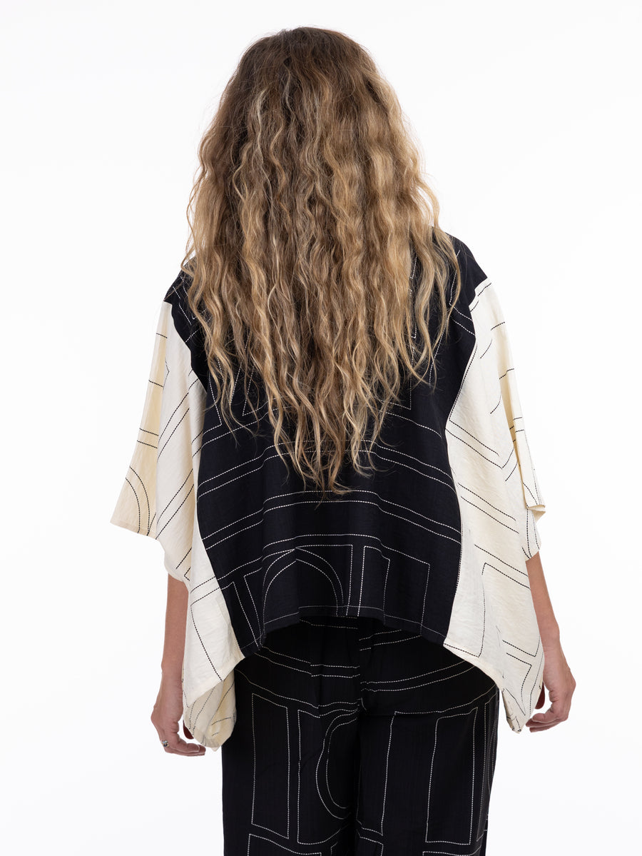 Shannon Passero Emmie Deco Mix Top in black and cream geometric design by SHANNON PASSERO INC, stylish relaxed fit top.