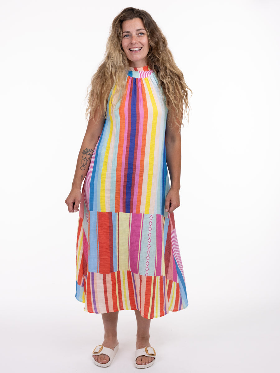 Shannon Passero Solar Stripe Sleeveless Maxi Dress by SHANNON PASSERO INC with vibrant multicolor vertical stripes