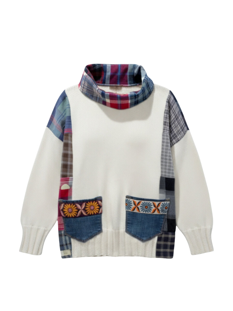 Shannon Passero Cottage Plaid Double Pocket Mock Neck Sweater