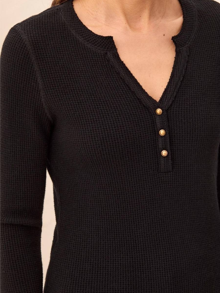 Tribal Henley Waffle Long Sleeve Top