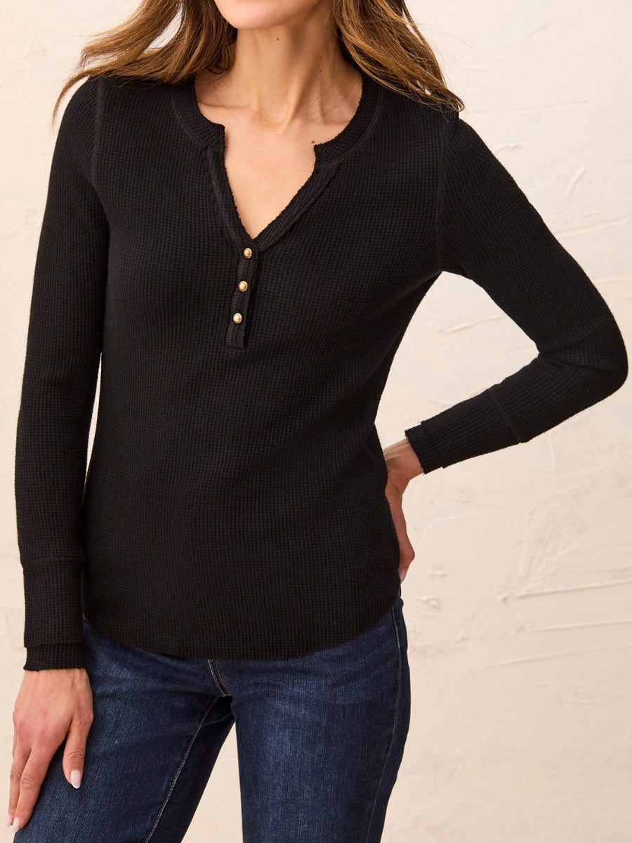 Tribal Henley Waffle Long Sleeve Top