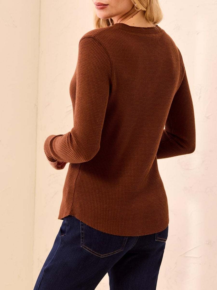 Tribal Henley Waffle Long Sleeve Top