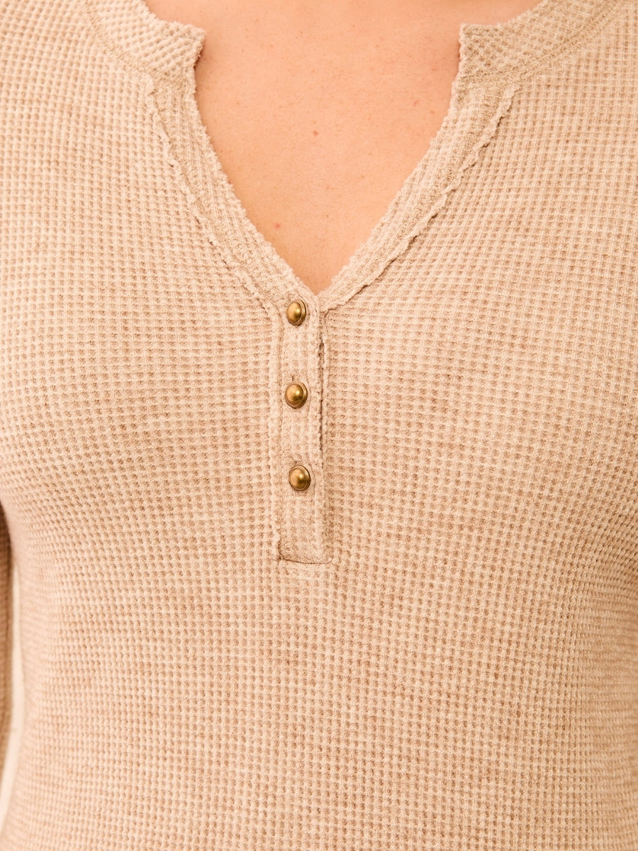 Tribal Henley Waffle Long Sleeve Top
