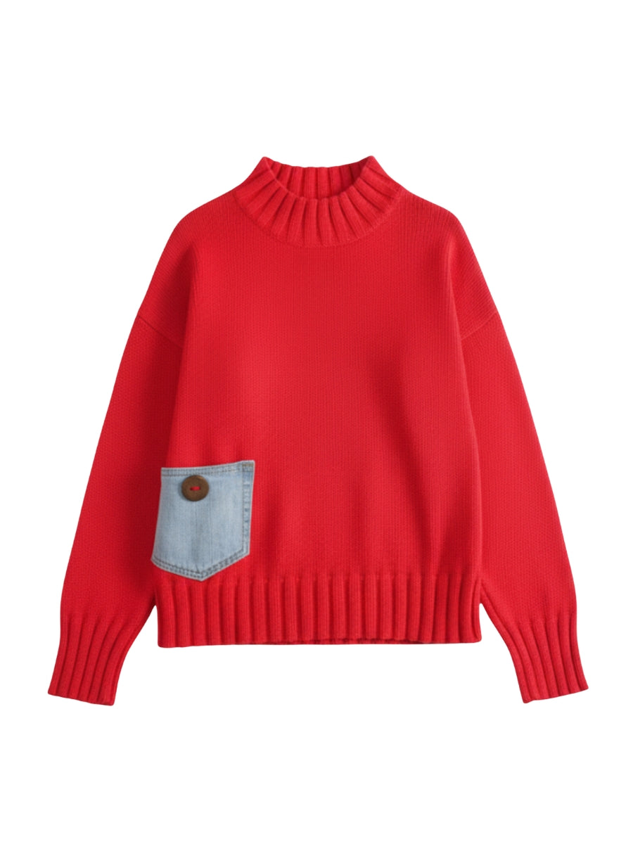 Shannon Passero Vanessa Denim Pocket Mock Neck Sweater
