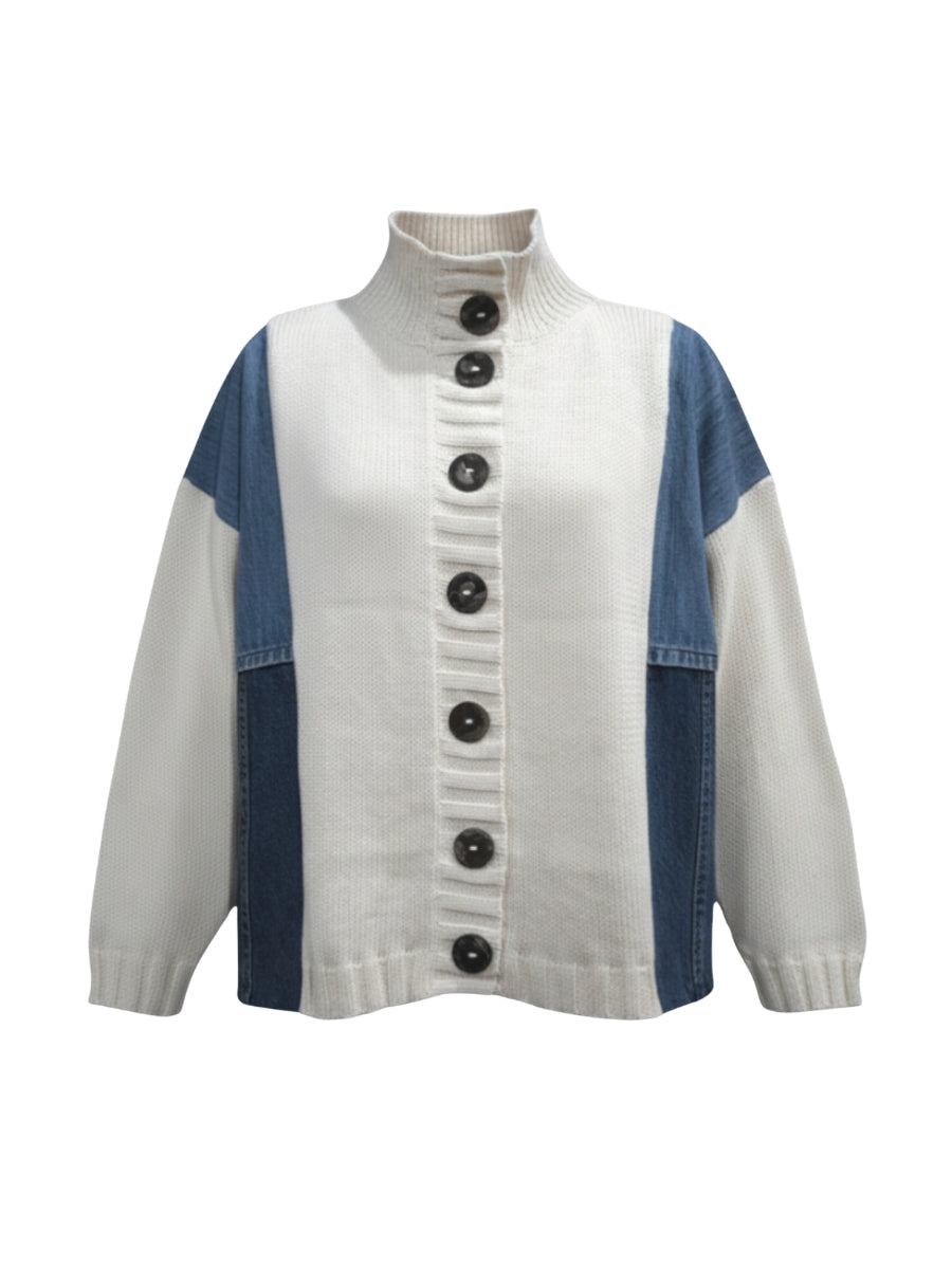 Shannon Passero Tia Denim Button Mock Neck Cardigan