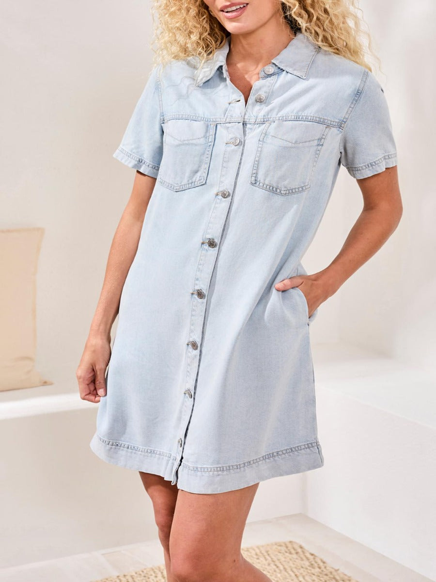 Tribal Blue Thread Denim Shirt Dress  Samuel & Co