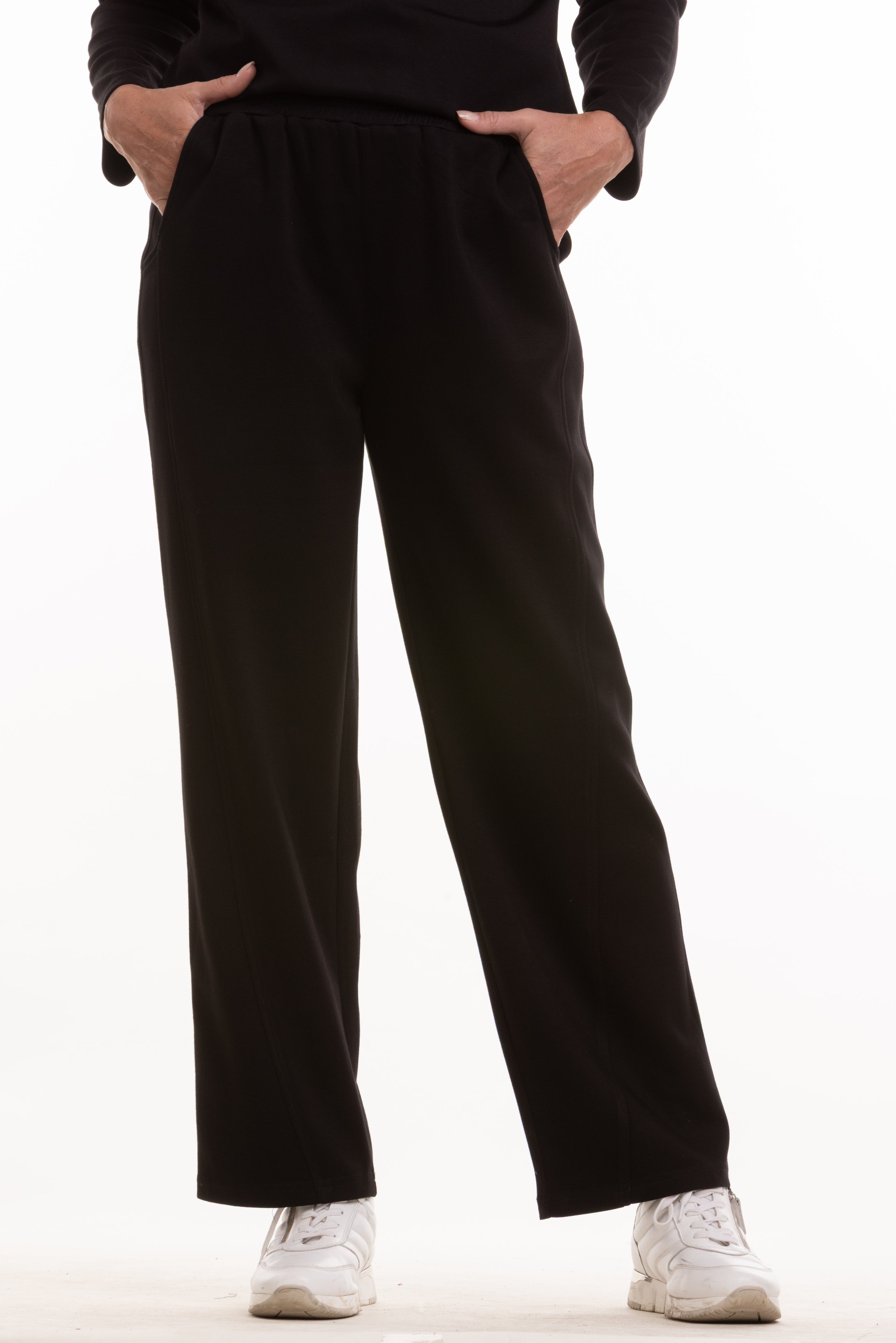 Black Summer Staple Pull-On Pocket Pants by Nulook Fashions with relaxed fit and elastic waistband.
