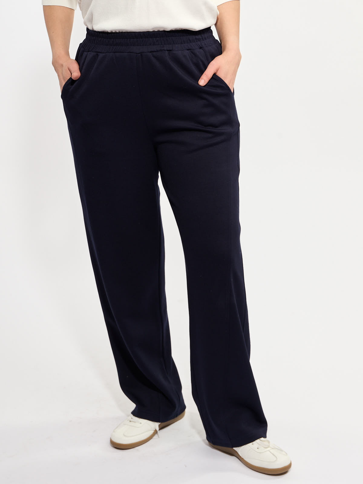 Navy Summer Staple Pull-On Pocket Pants by Nulook Fashions with elastic waistband and relaxed fit style