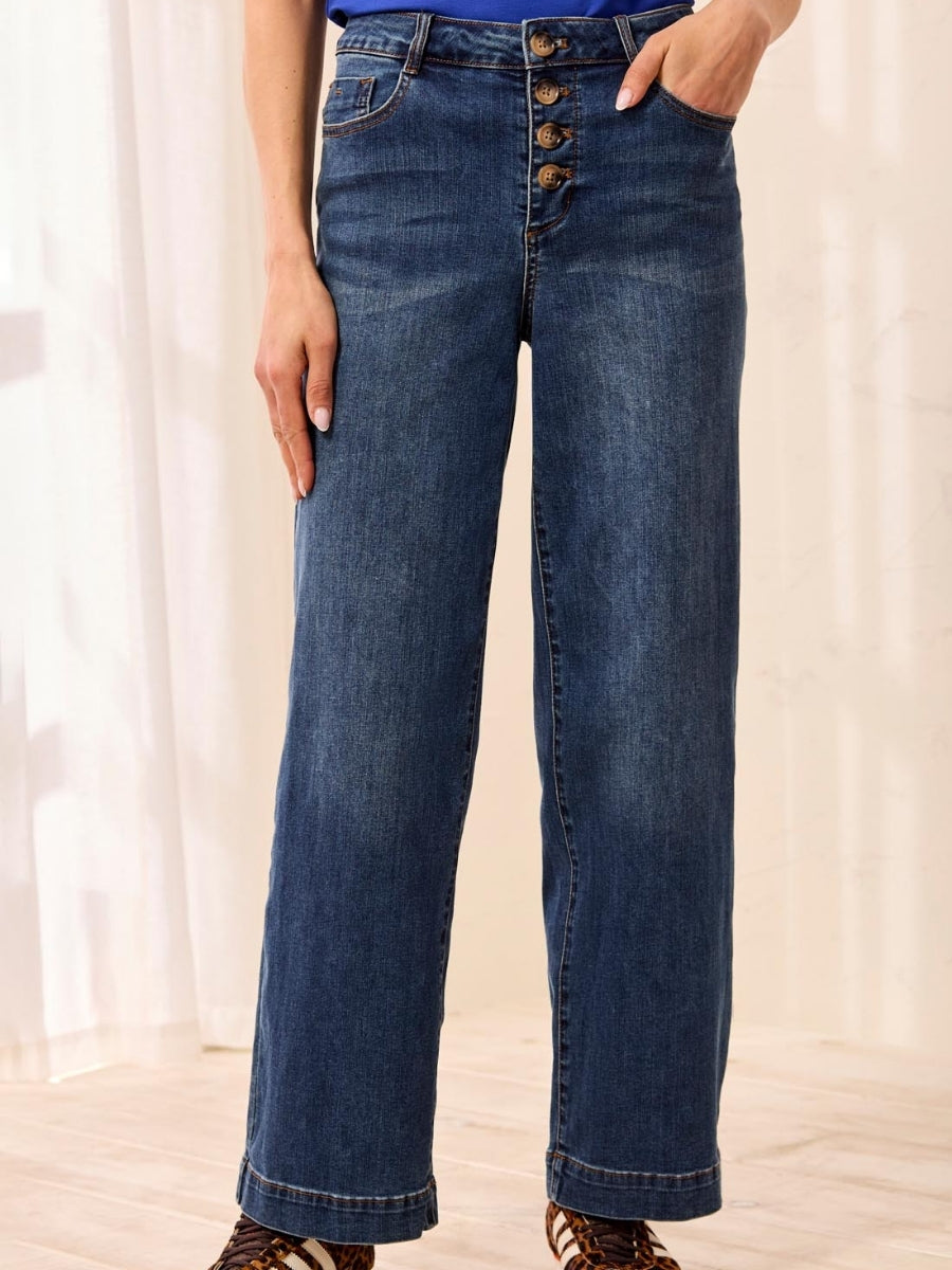 Tribal Audrey Button Fly Wide Leg Denim Jean