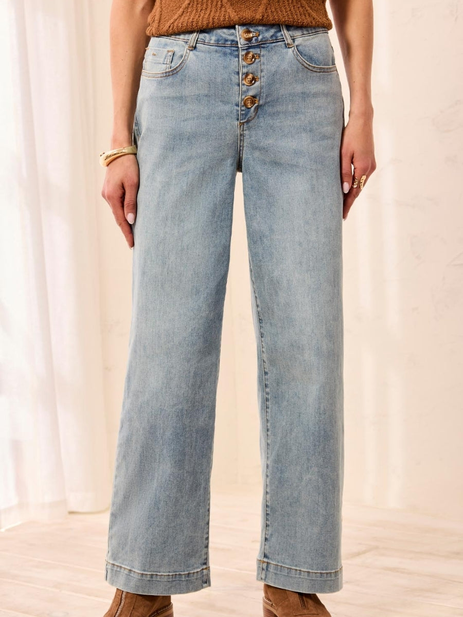 Tribal Audrey Button Fly Wide Leg Denim Jean