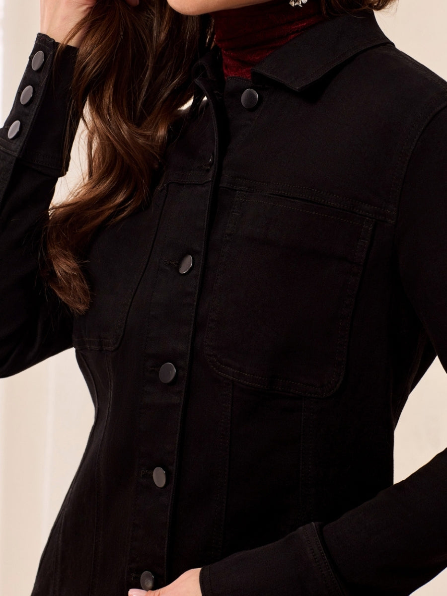 Tribal Denim Button Sleeve Jacket