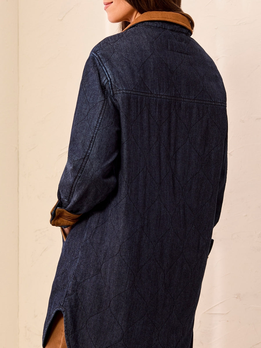 Tribal Quilted Denim Jacket with Suede