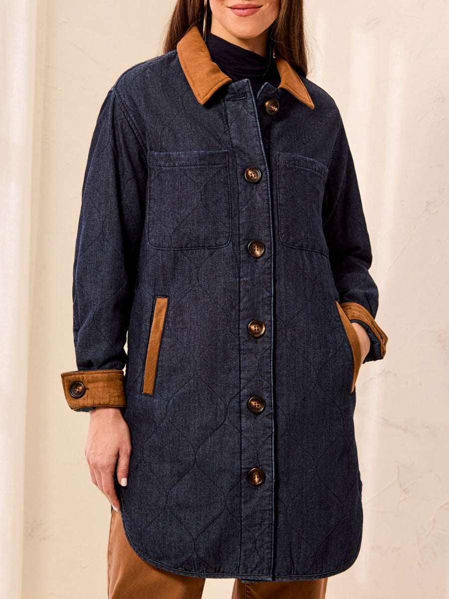 Tribal Quilted Denim Jacket with Suede