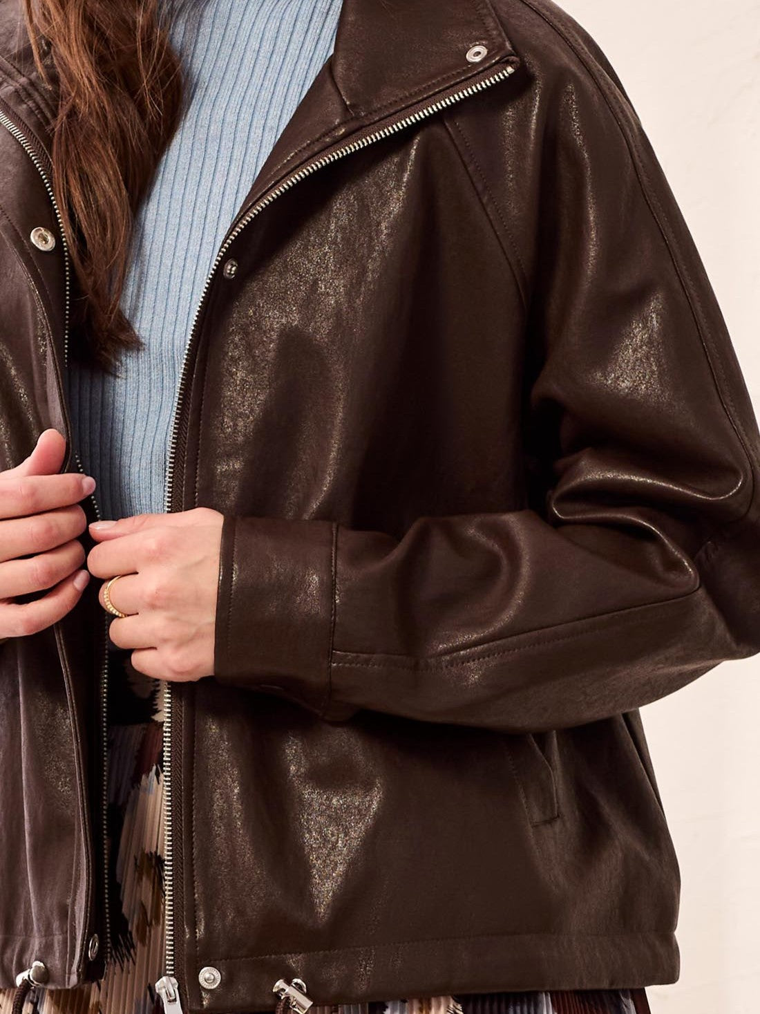 Tribal New Boho Faux Leather Bubble Adjustable Hem Jacket