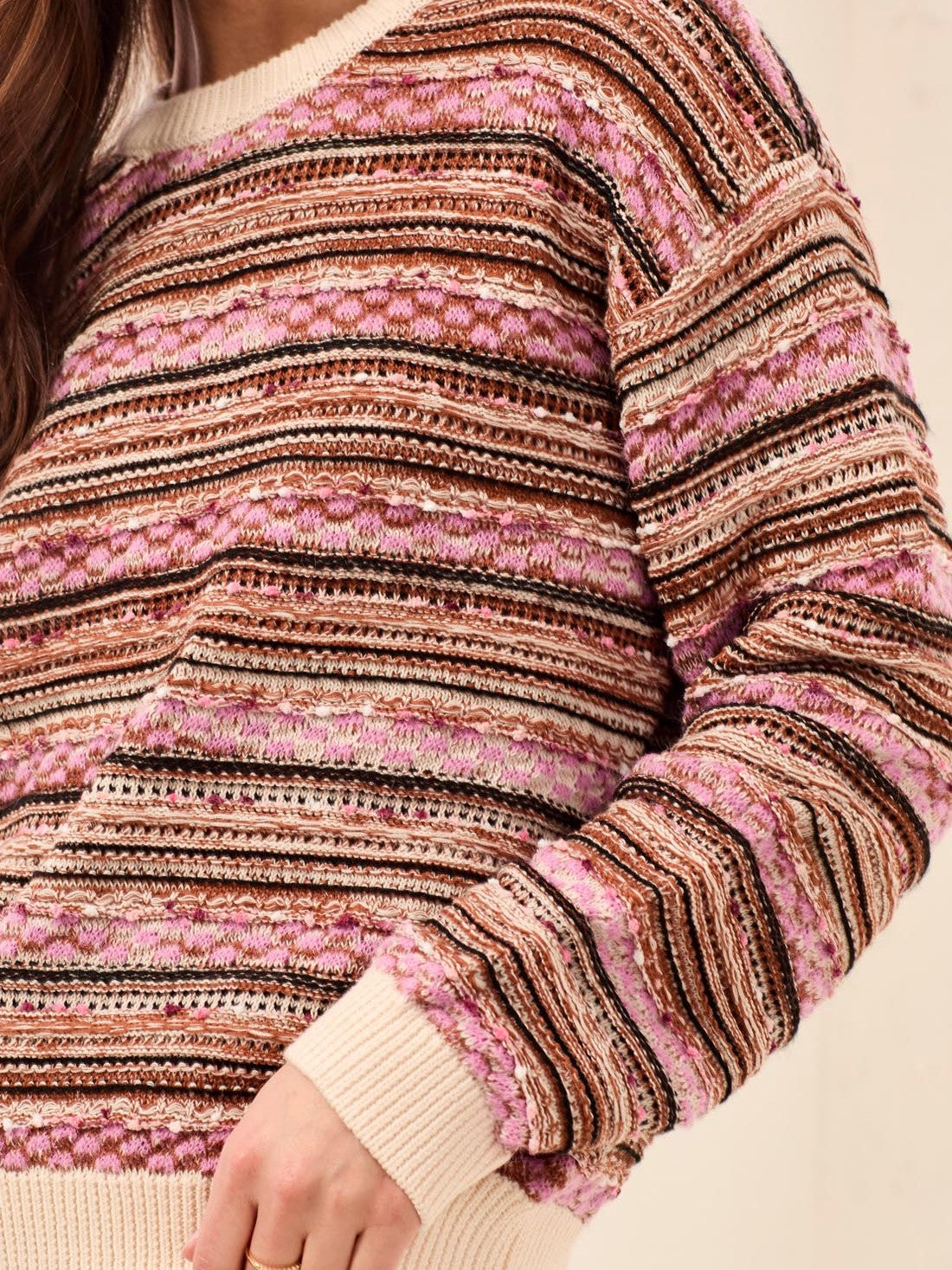 Tribal Muse Stripe Rib Crew Neck Sweater