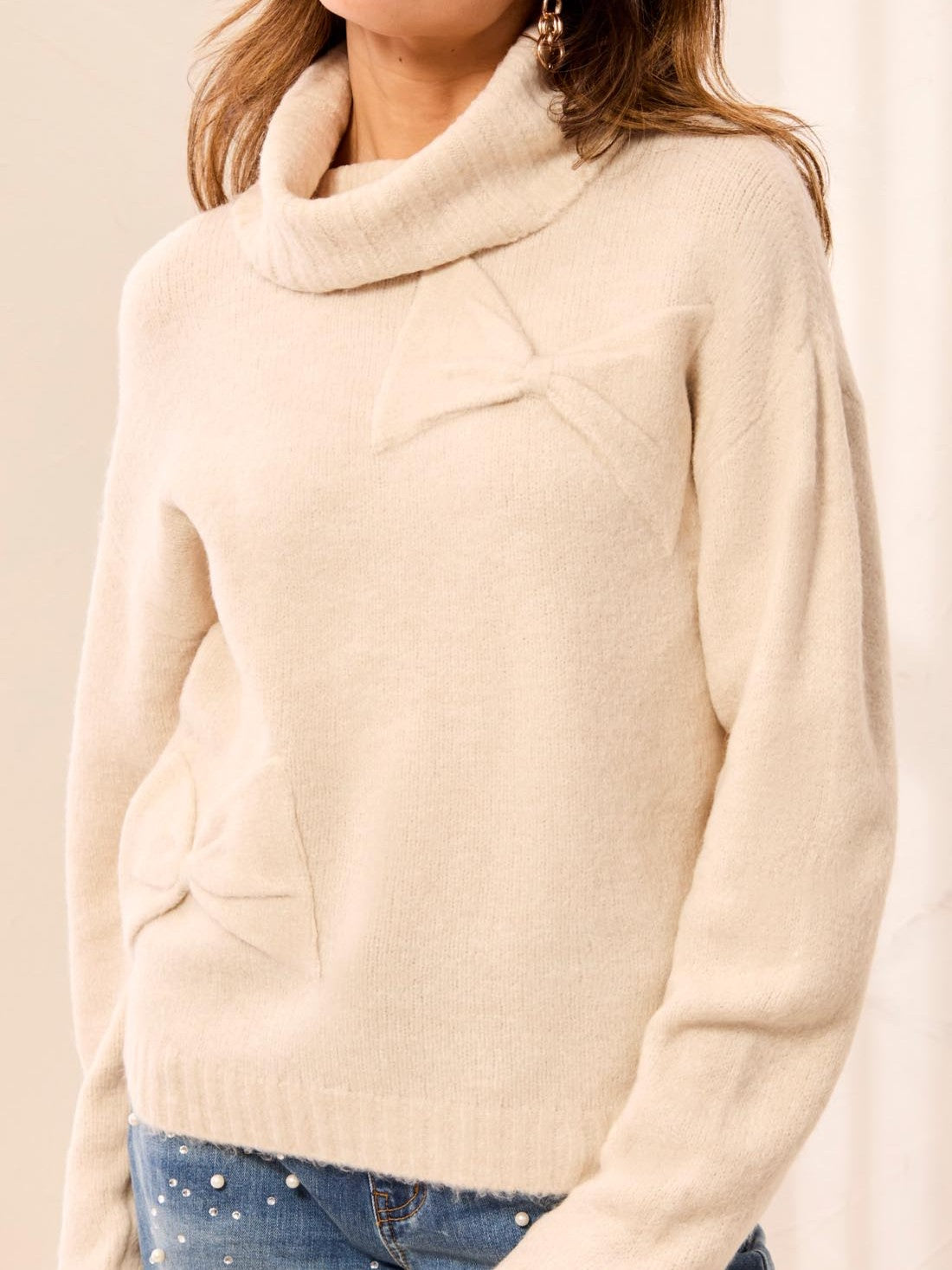 Tribal Winter Radiance Bow Cowl Neck Sweater