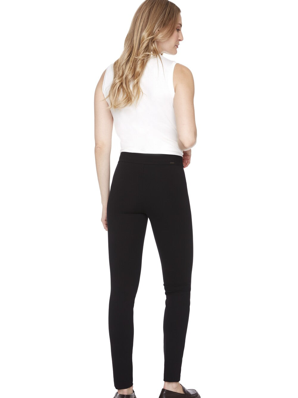 Slim fit black pants from Up shown from the back, featuring the UP Ponte Basic Slim Pant 31" for a sleek look.