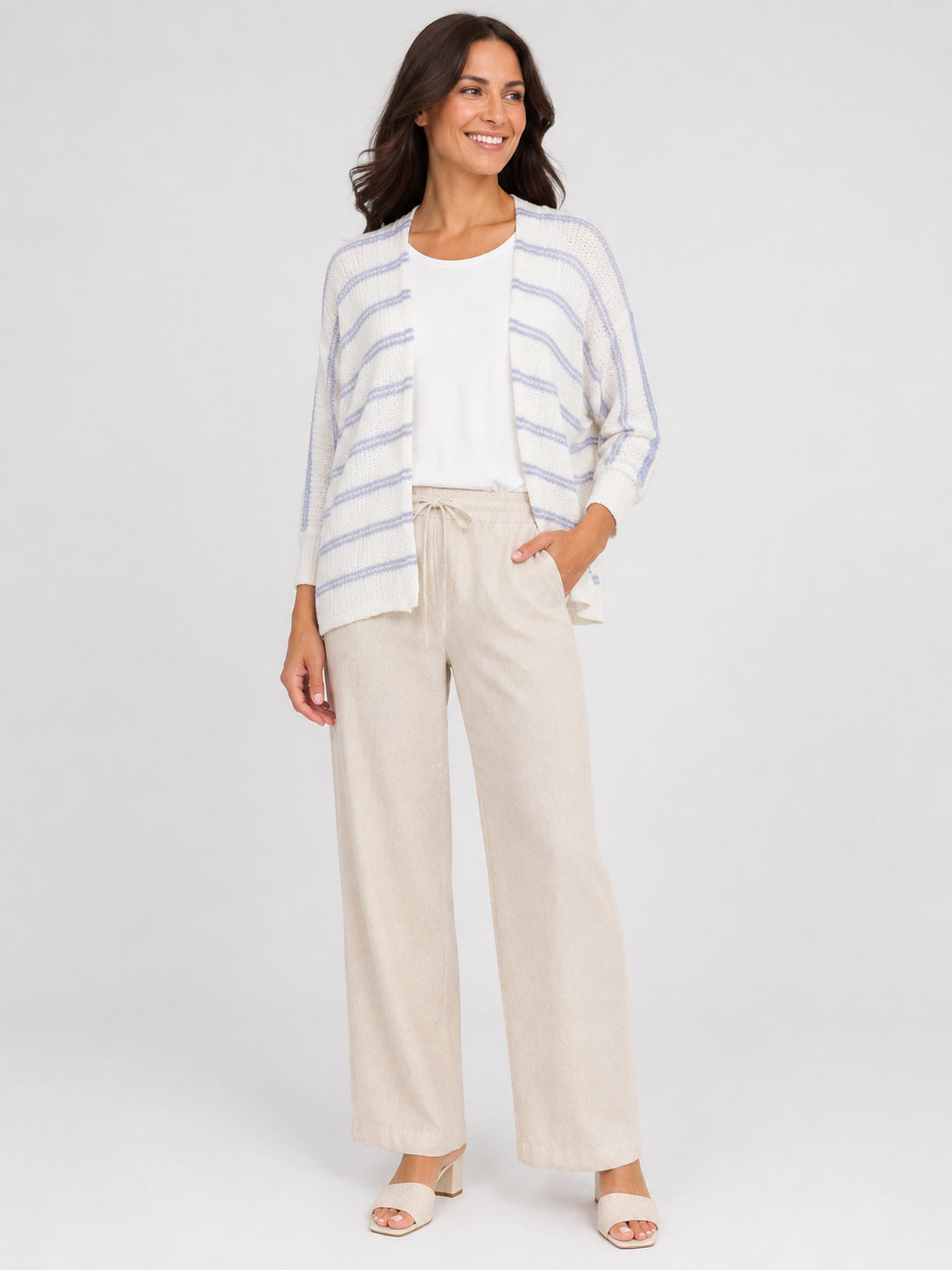 Striped Open Cardigan Sweater