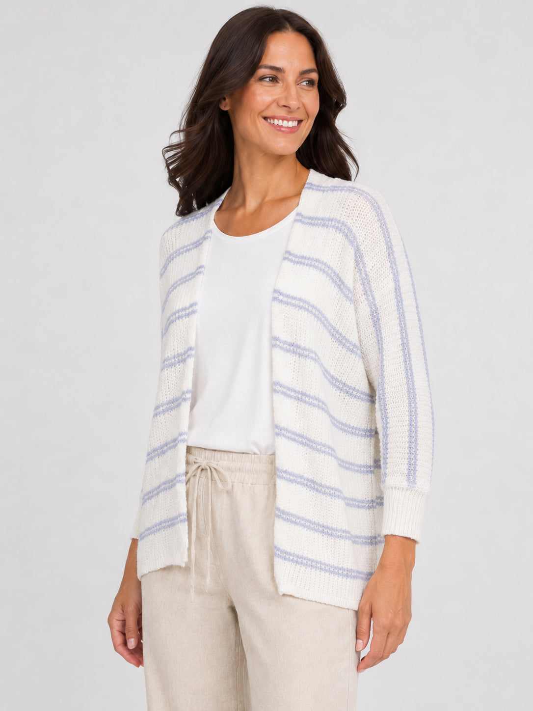 Striped Open Cardigan Sweater