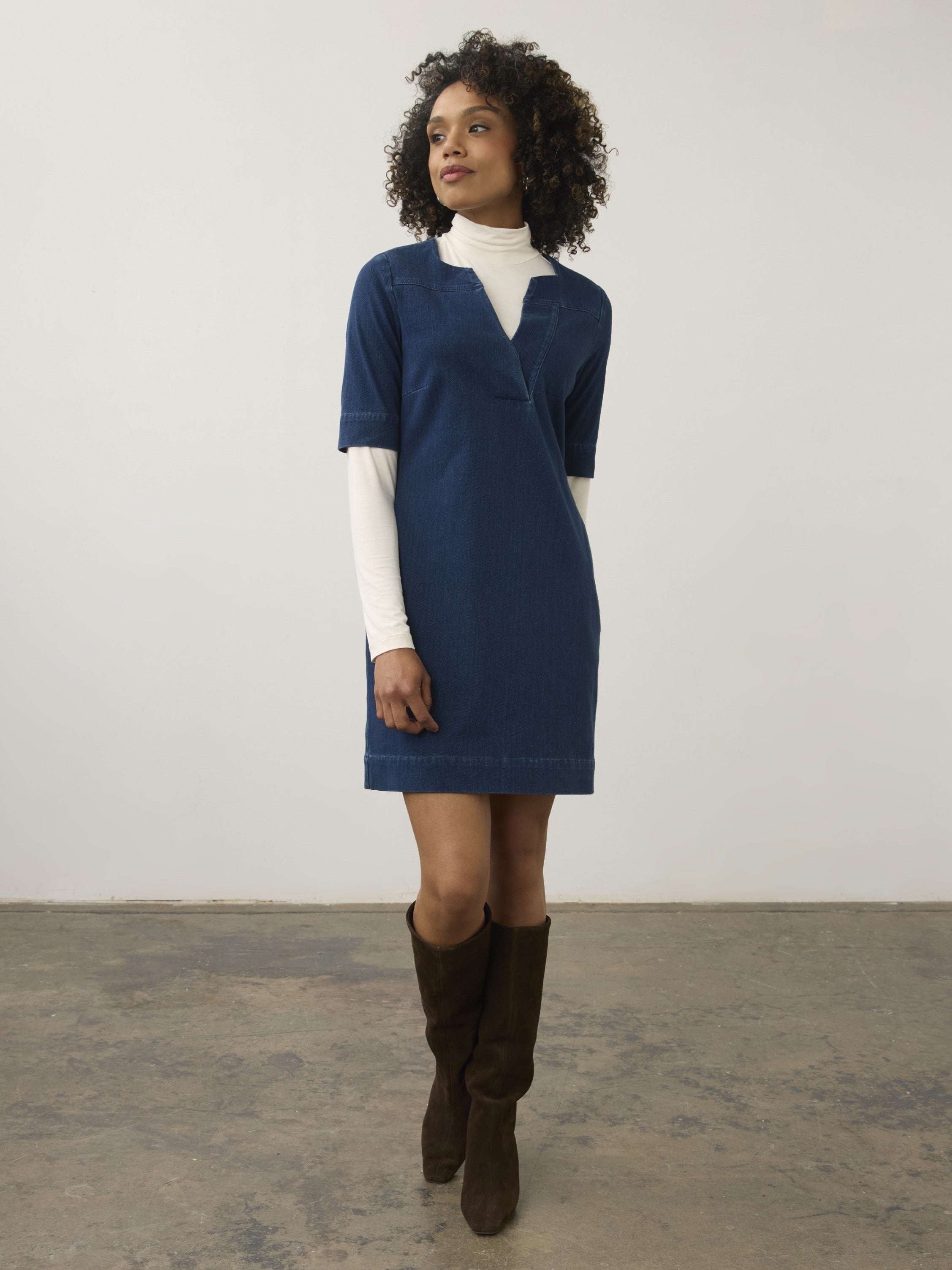 FDJ Anthro Knit Short Sleeve V-Neck Dress