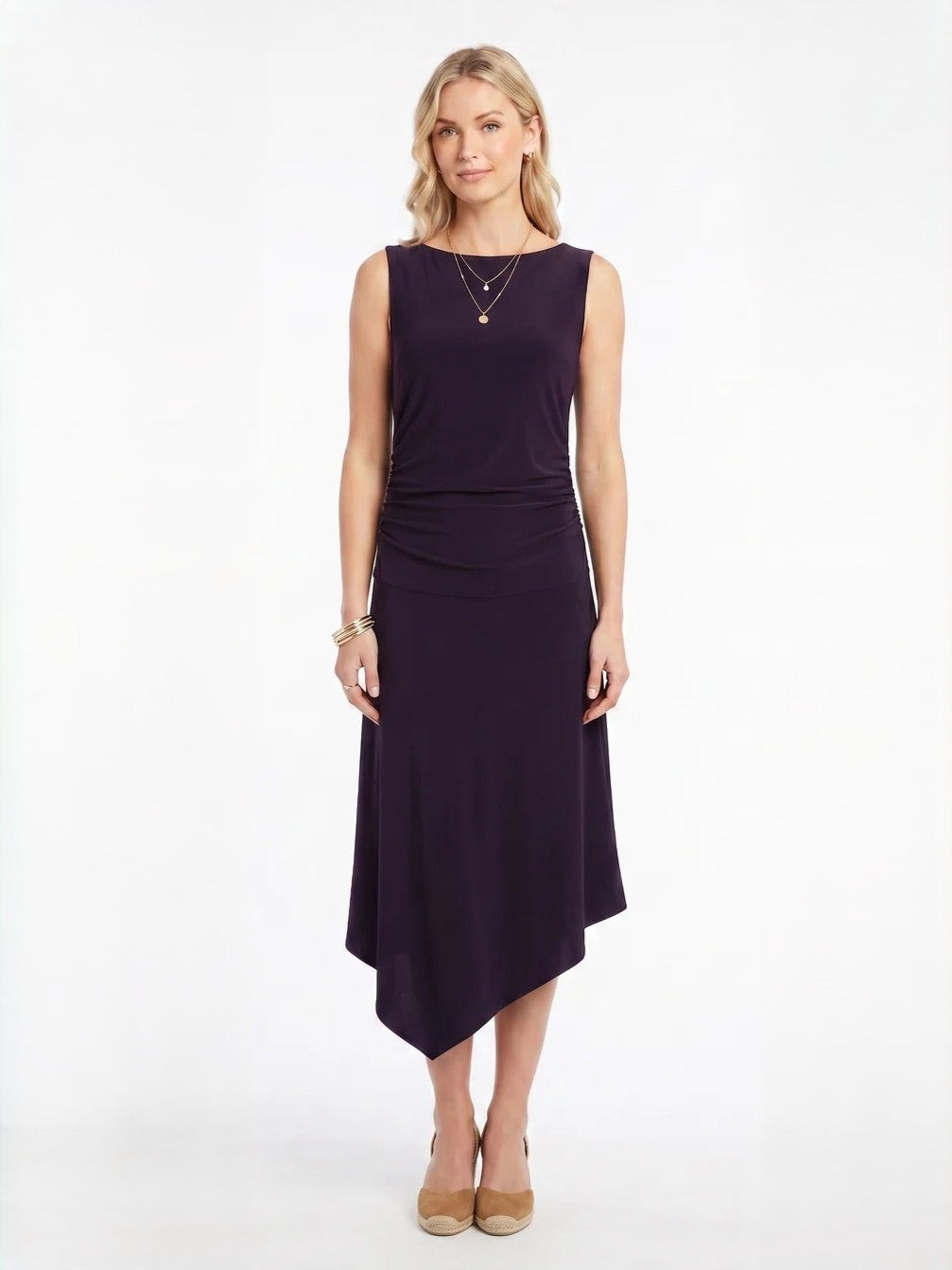 Emma Sleeveless Side Ruched Midi Dress