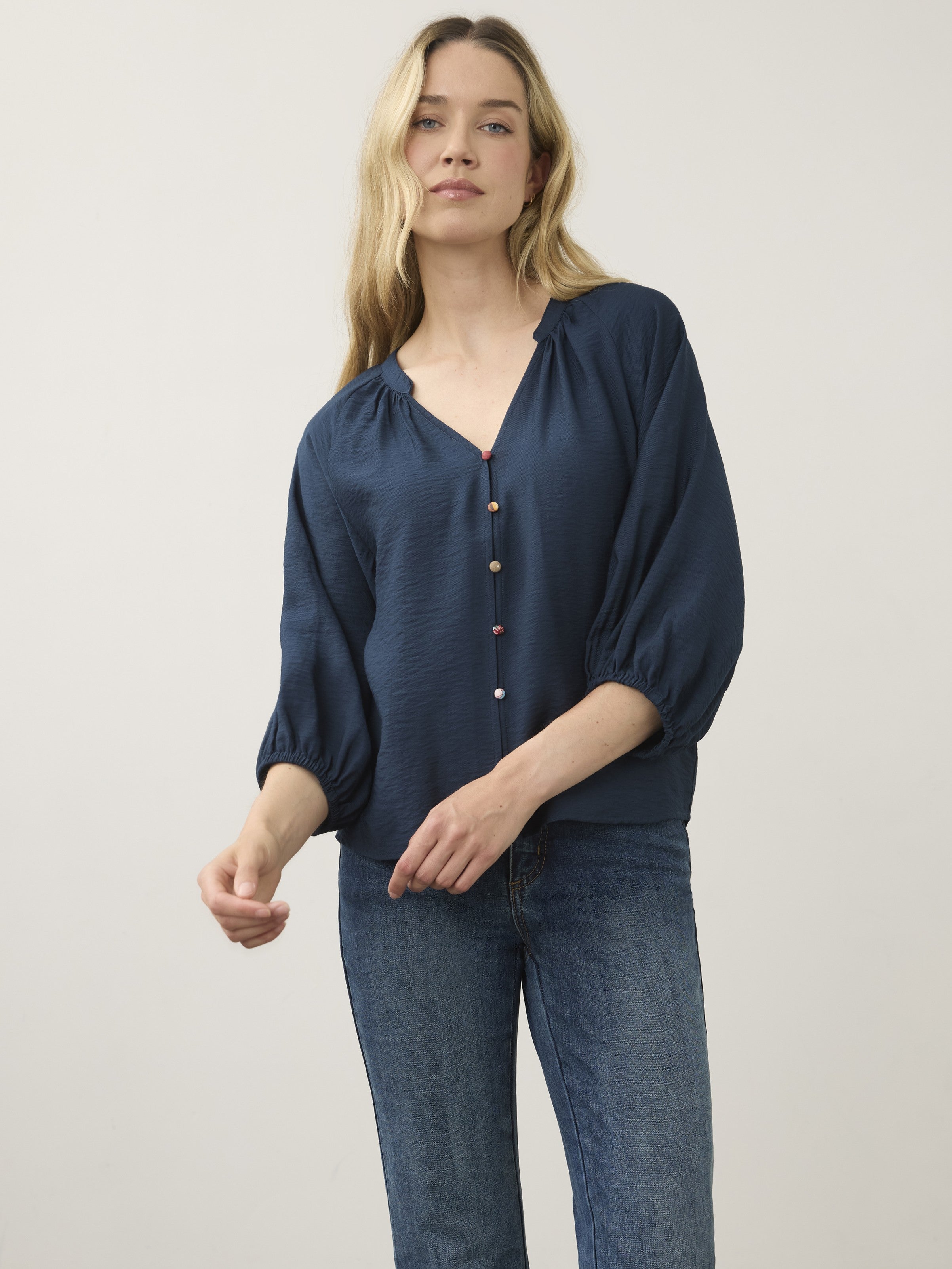 FDJ Colourful Button 3/4 Sleeve Blouse