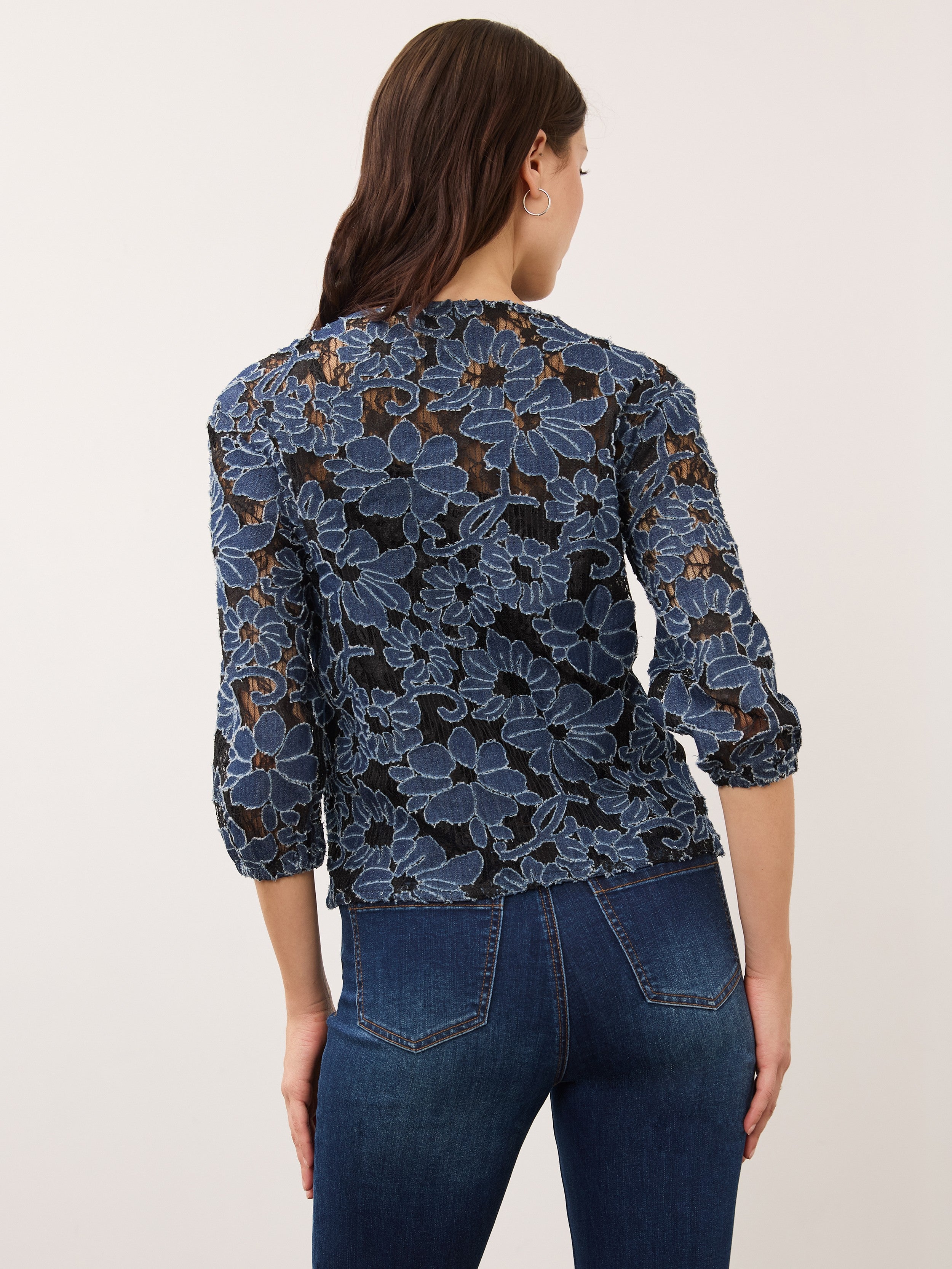 FDJ Jacquard Denim 3/4 Sleeve V-Neck Top