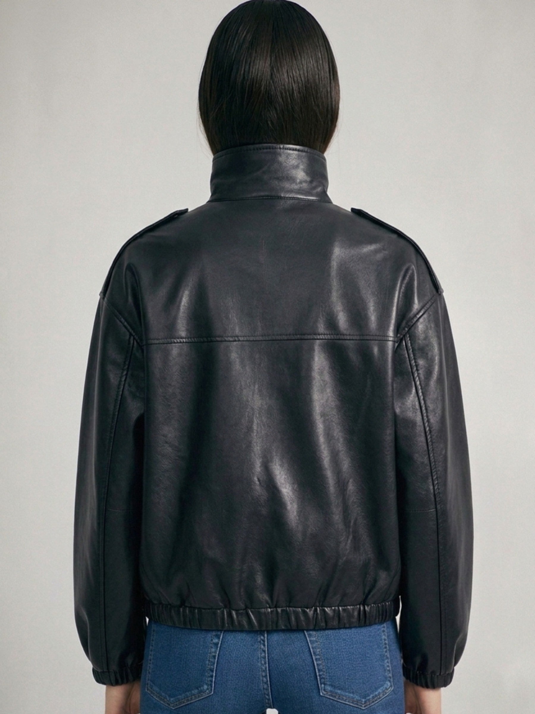 Funnel Neck Faux Leather Jacket