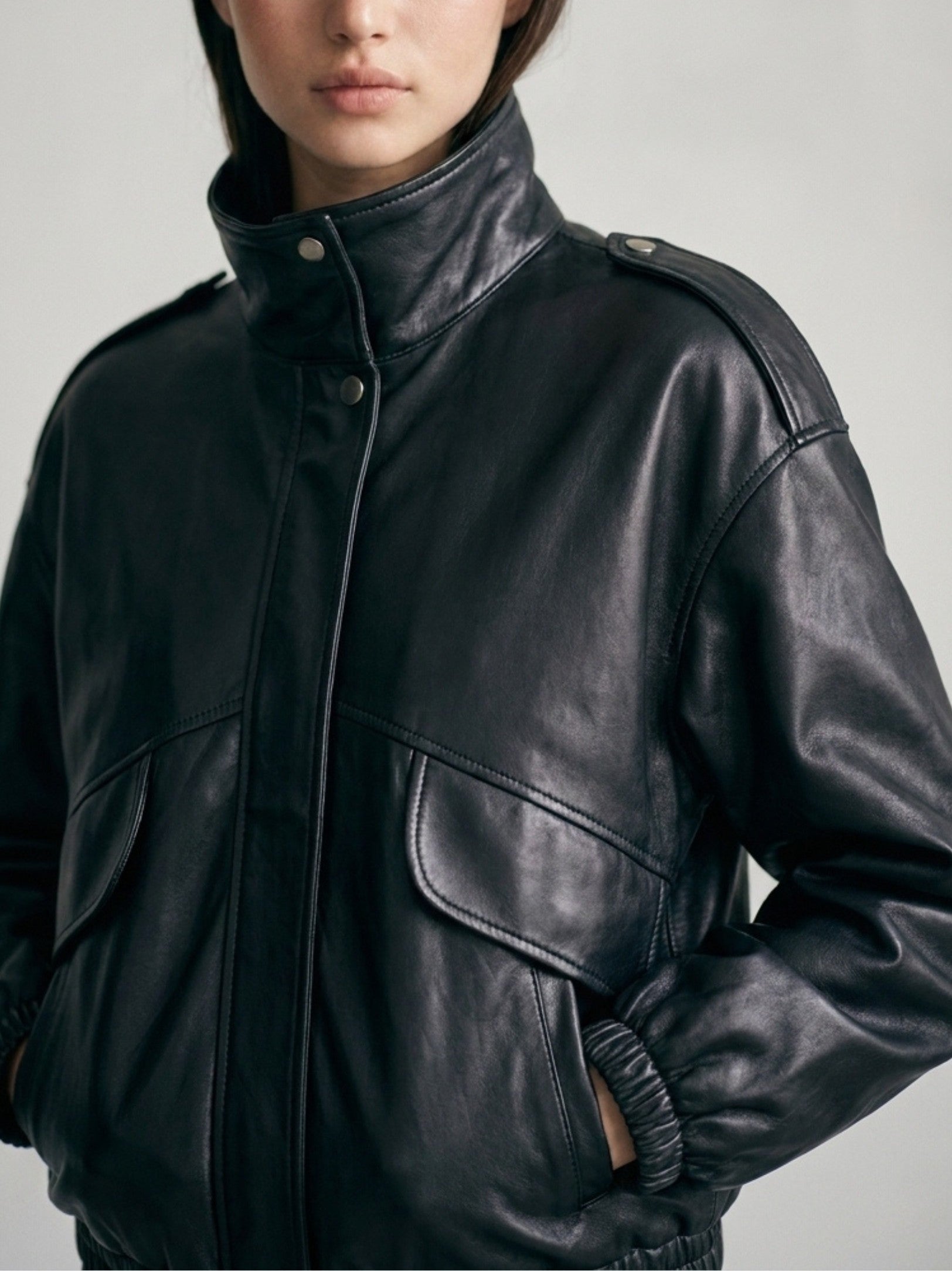 Funnel Neck Faux Leather Jacket