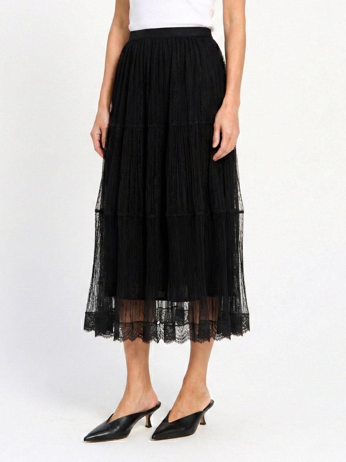 Tiered Tulle Lace Midi Skirt