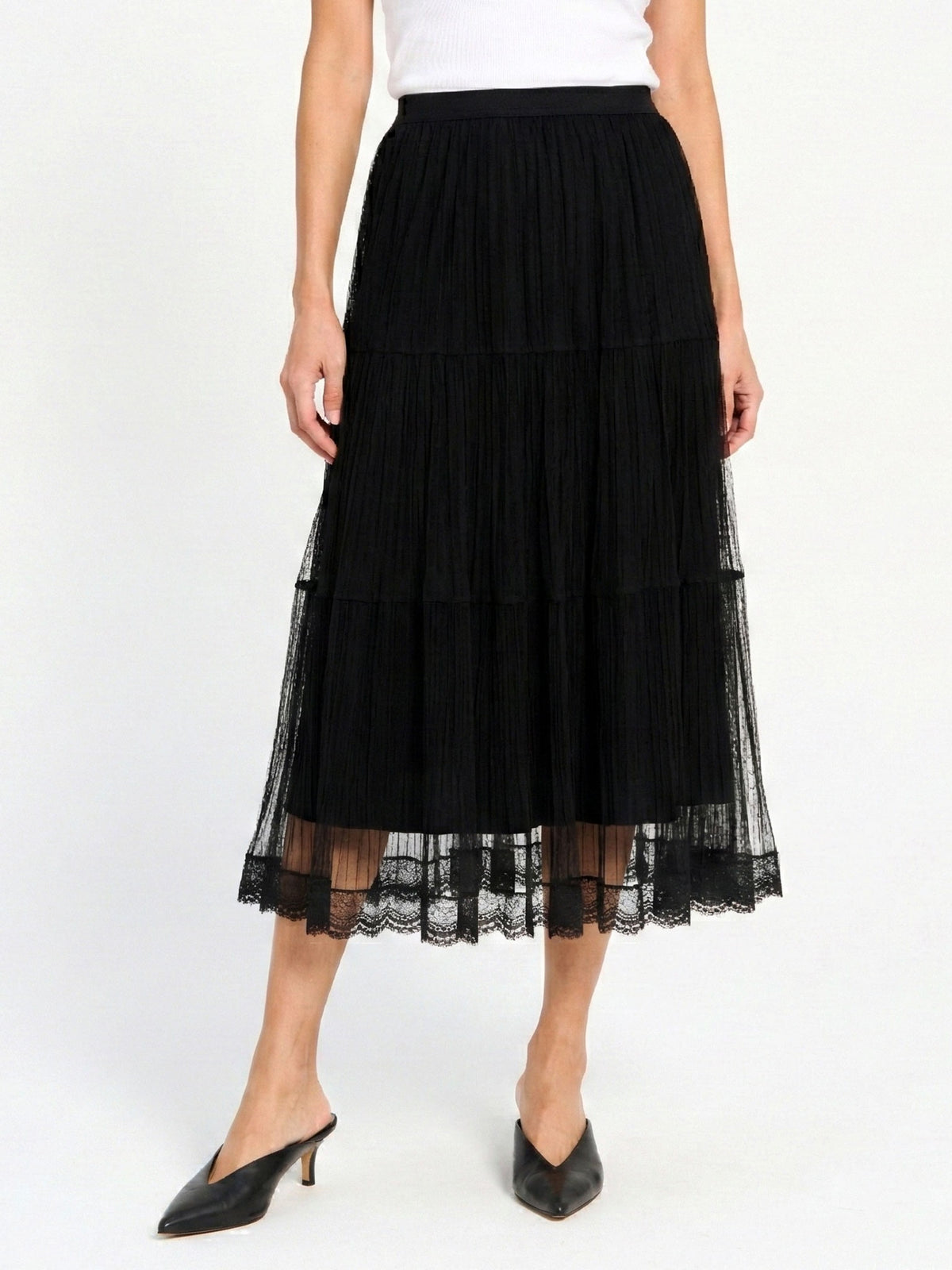 Tiered Tulle Lace Midi Skirt