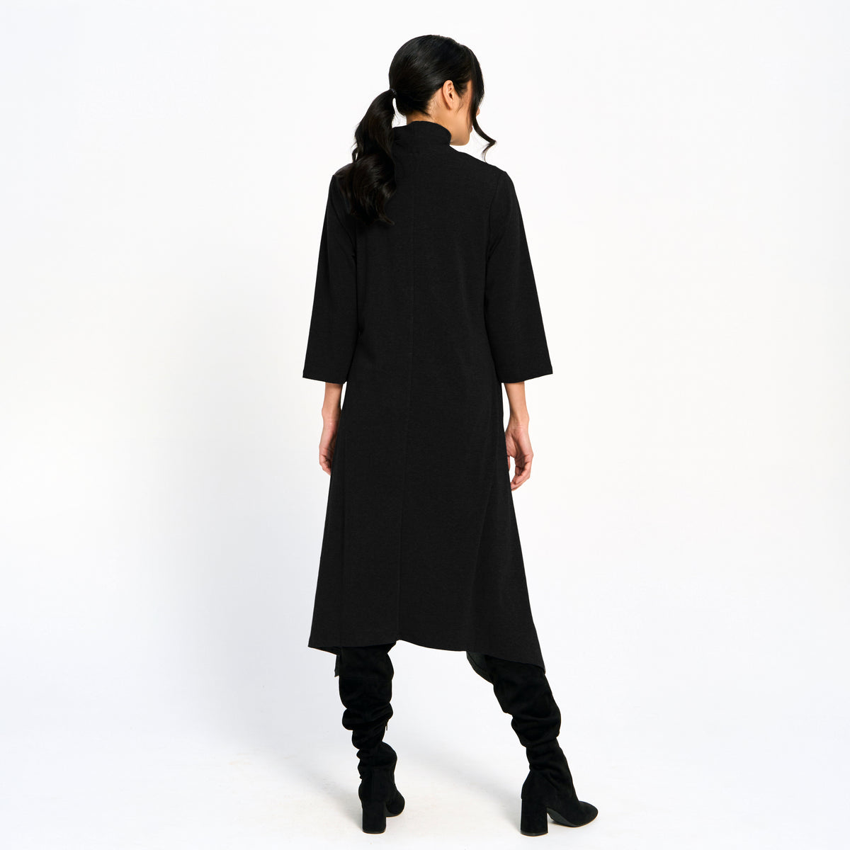 Mock Neck Asymmetrical Side Slit Midi Dress