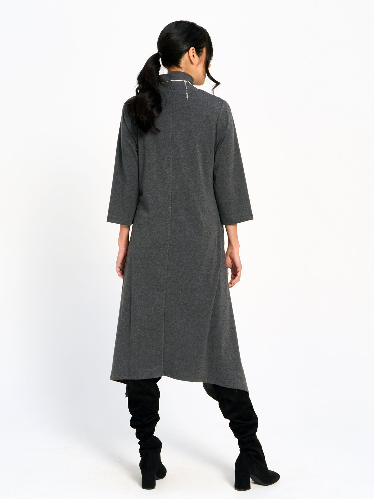 Mock Neck Asymmetrical Side Slit Midi Dress