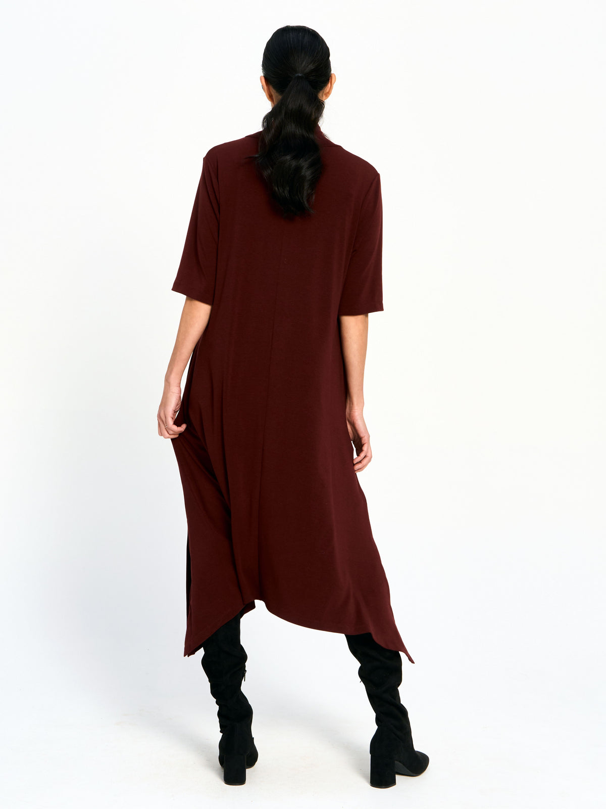 Mock Neck Asymmetrical Side Slit Midi Dress