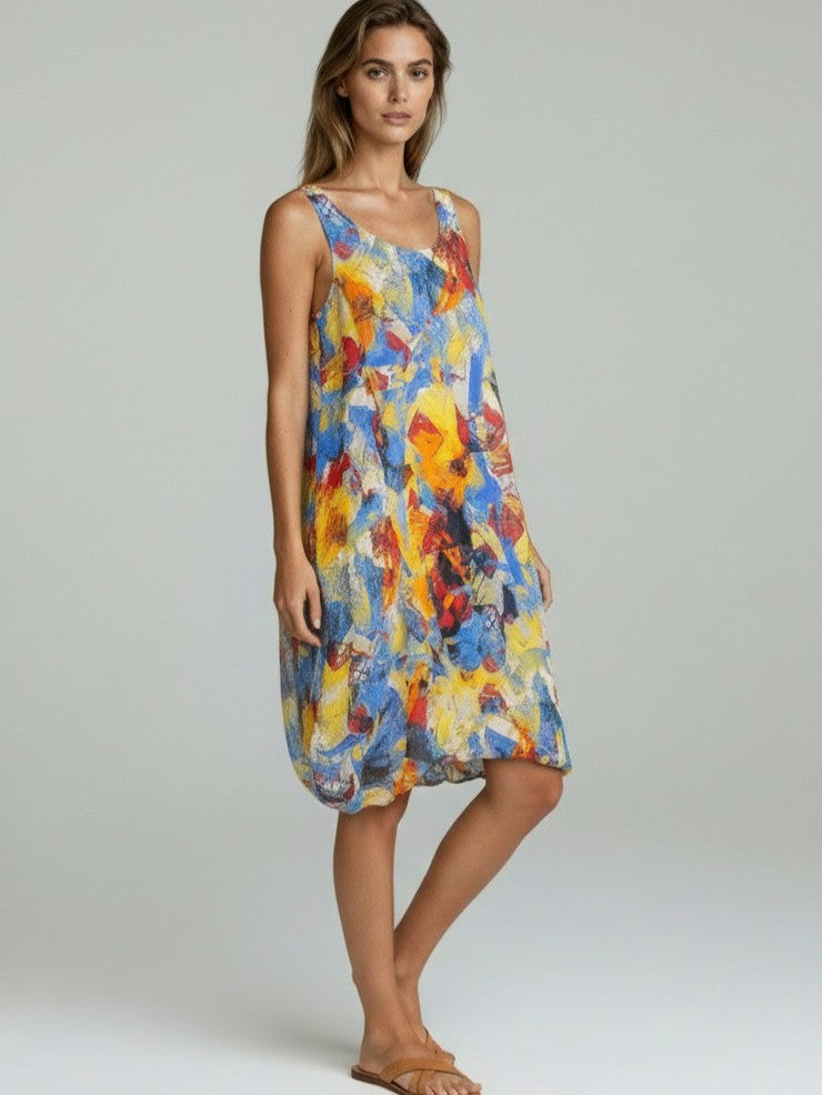 Printed Sleeveless Overlay Dress