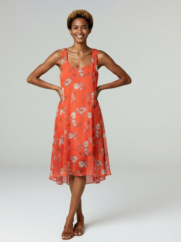 Printed Sleeveless Overlay Dress