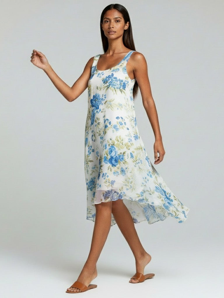 Printed Sleeveless Overlay Dress