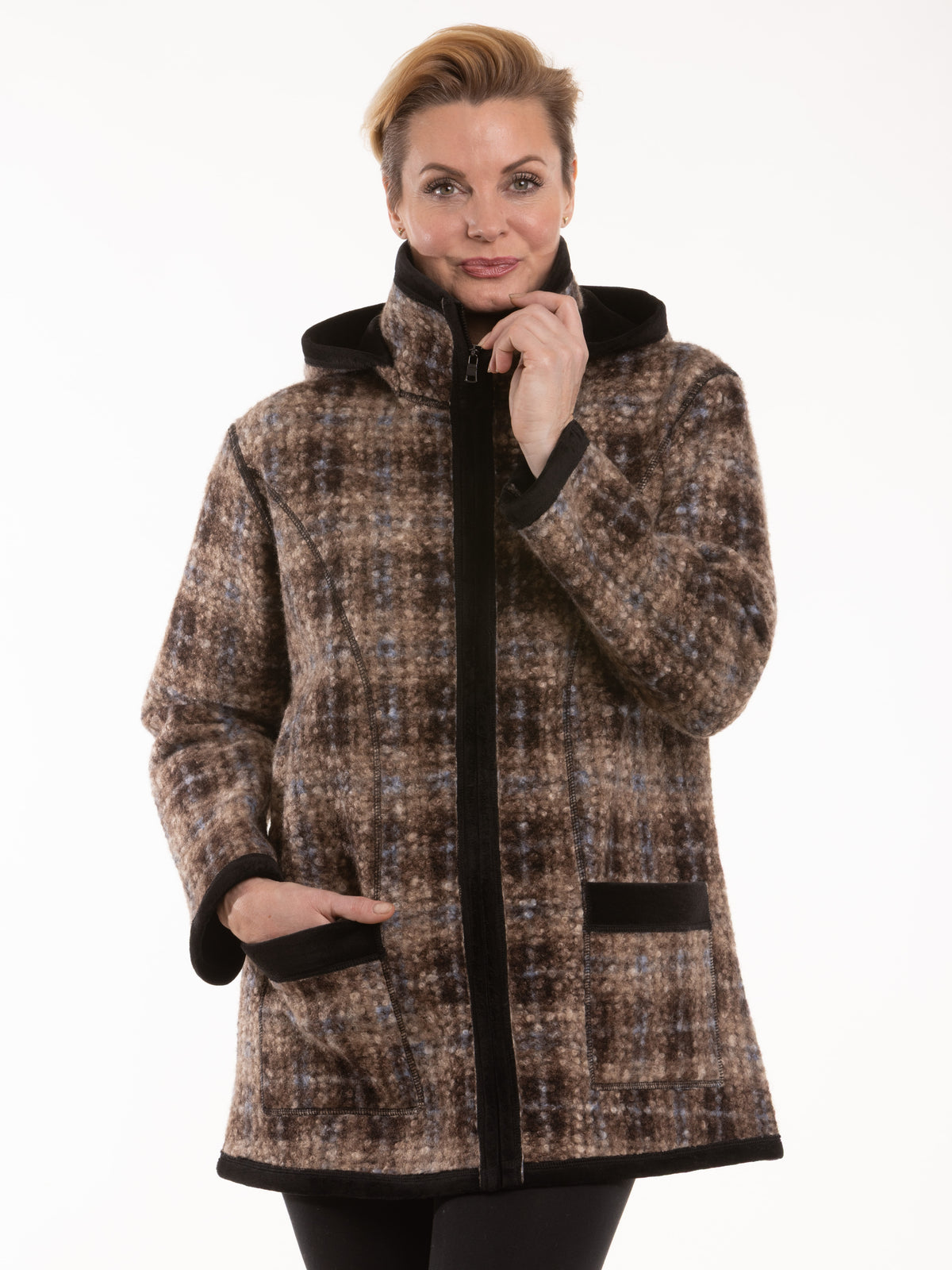 Plaid Hooded Zip Coat