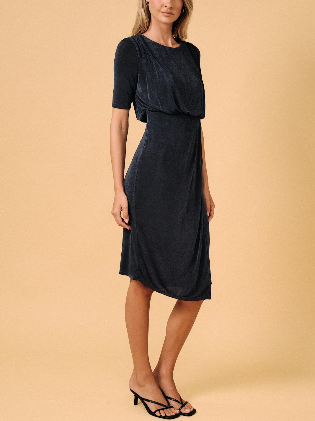 Faux Wrap Blouson Short Sleeve Dress