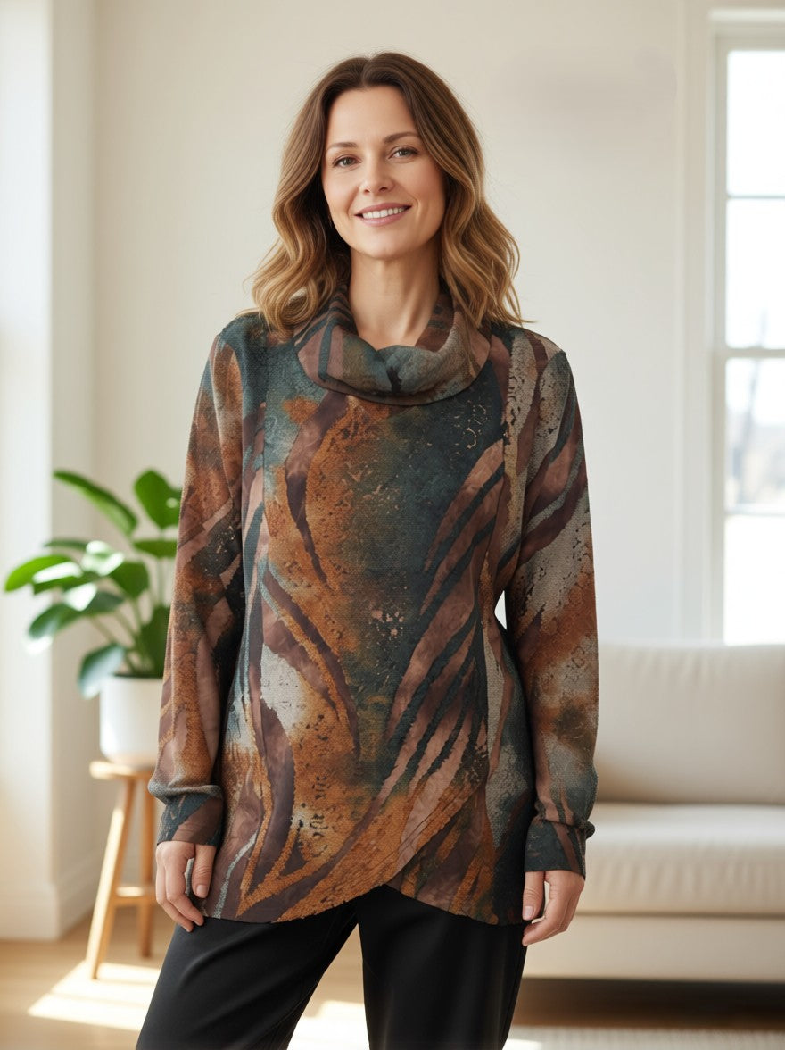Burnout Crossover Cowl Neck Top