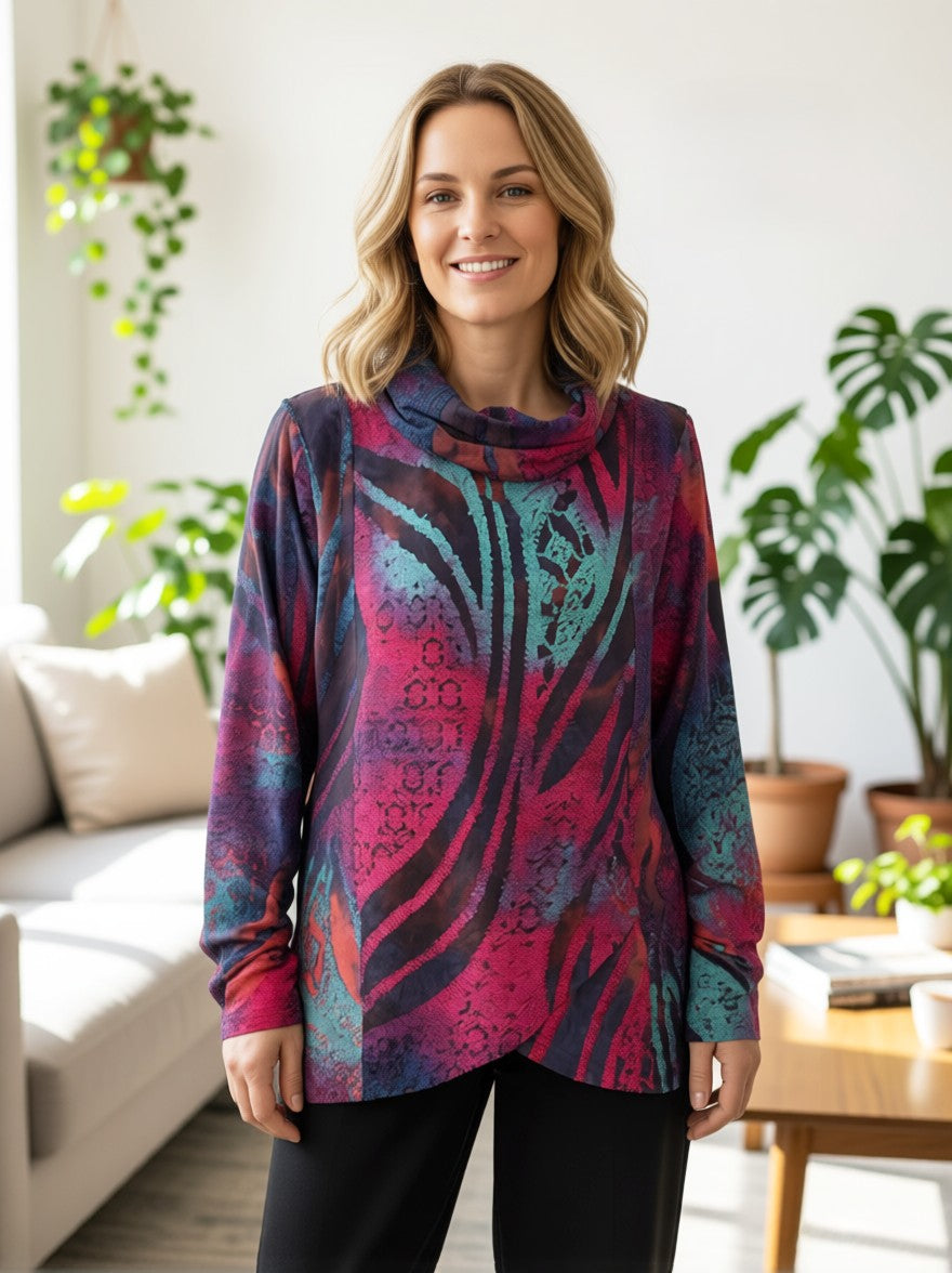 Burnout Crossover Cowl Neck Top