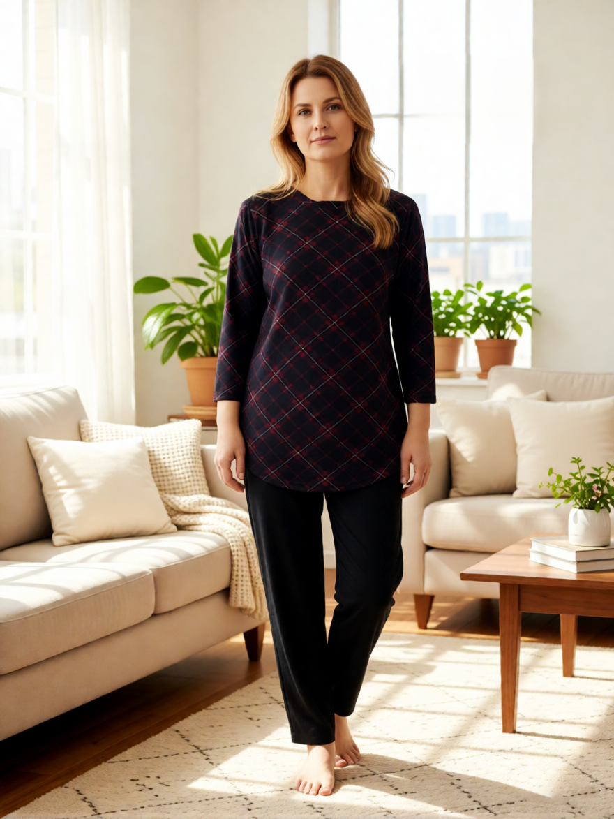 Uneven Hem Printed Hacci Top