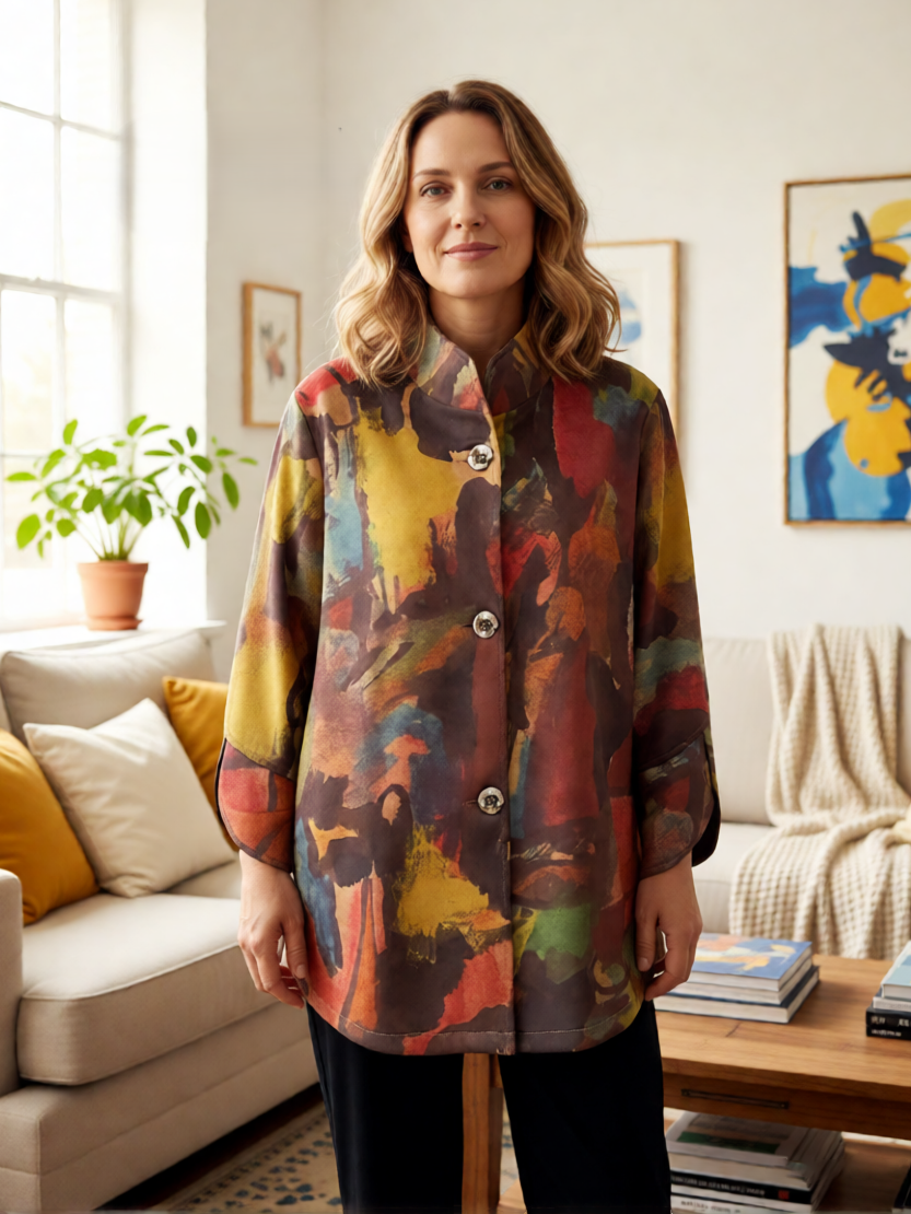 Tulip Sleeve Printed Front Jacket