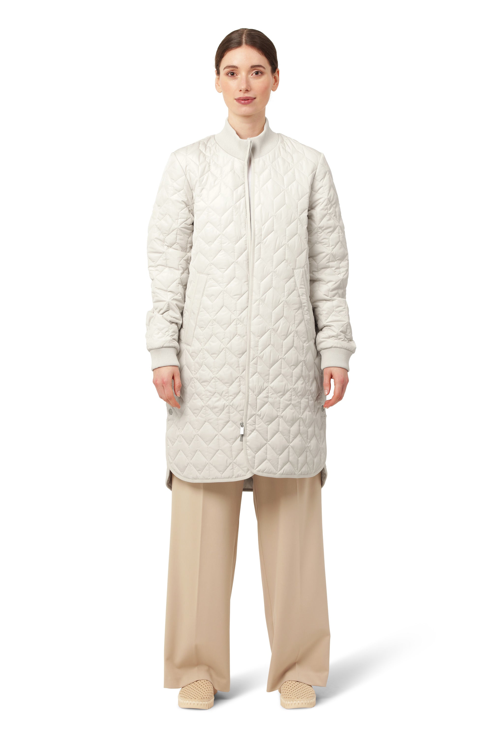 Ilse Jacobsen Quilted Coat in light cream with zipper closure, quilted outerwear by Ilse Jacobsen
