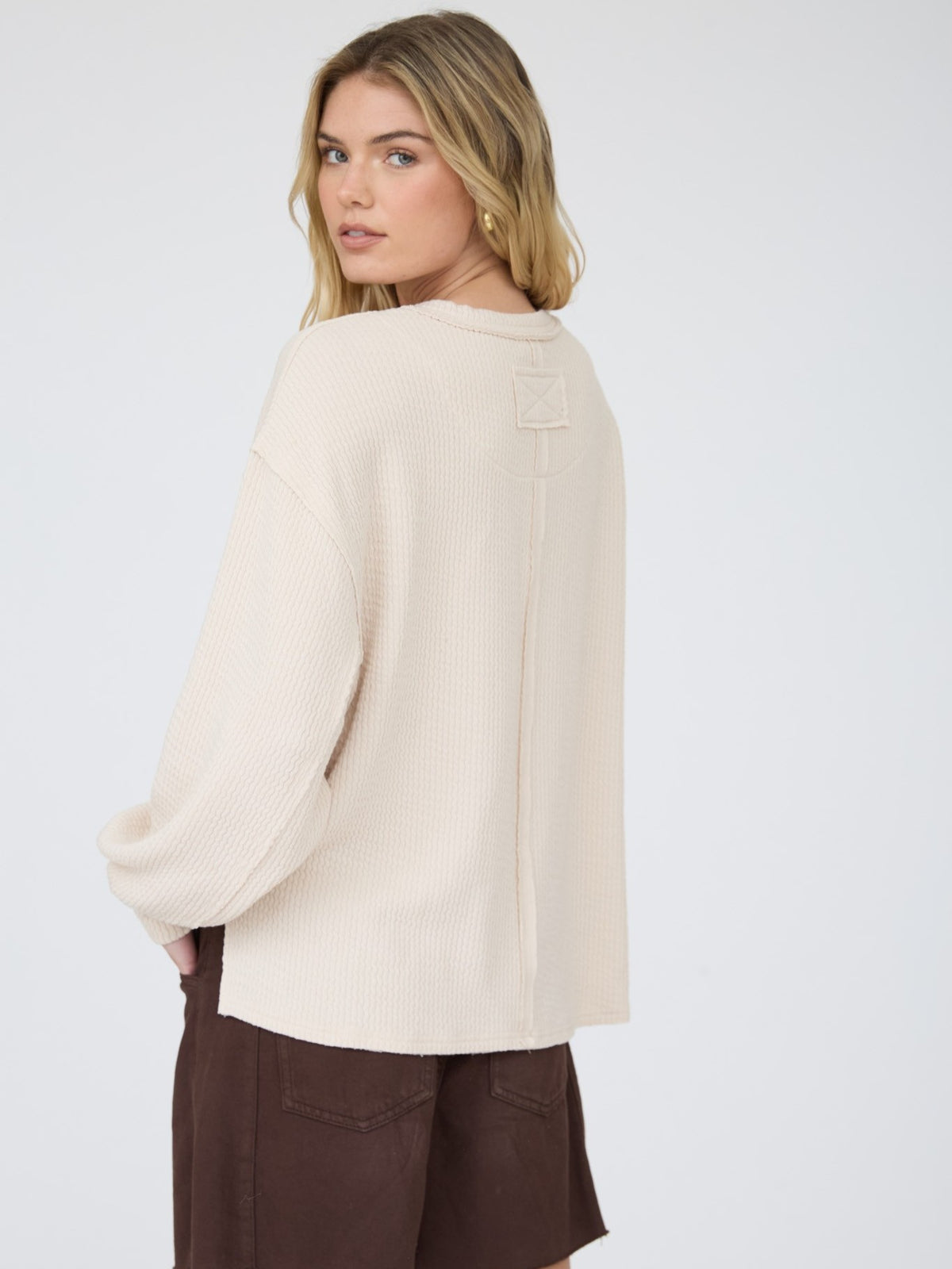Eclipse Exposed Seam Textured Crew Neck Top