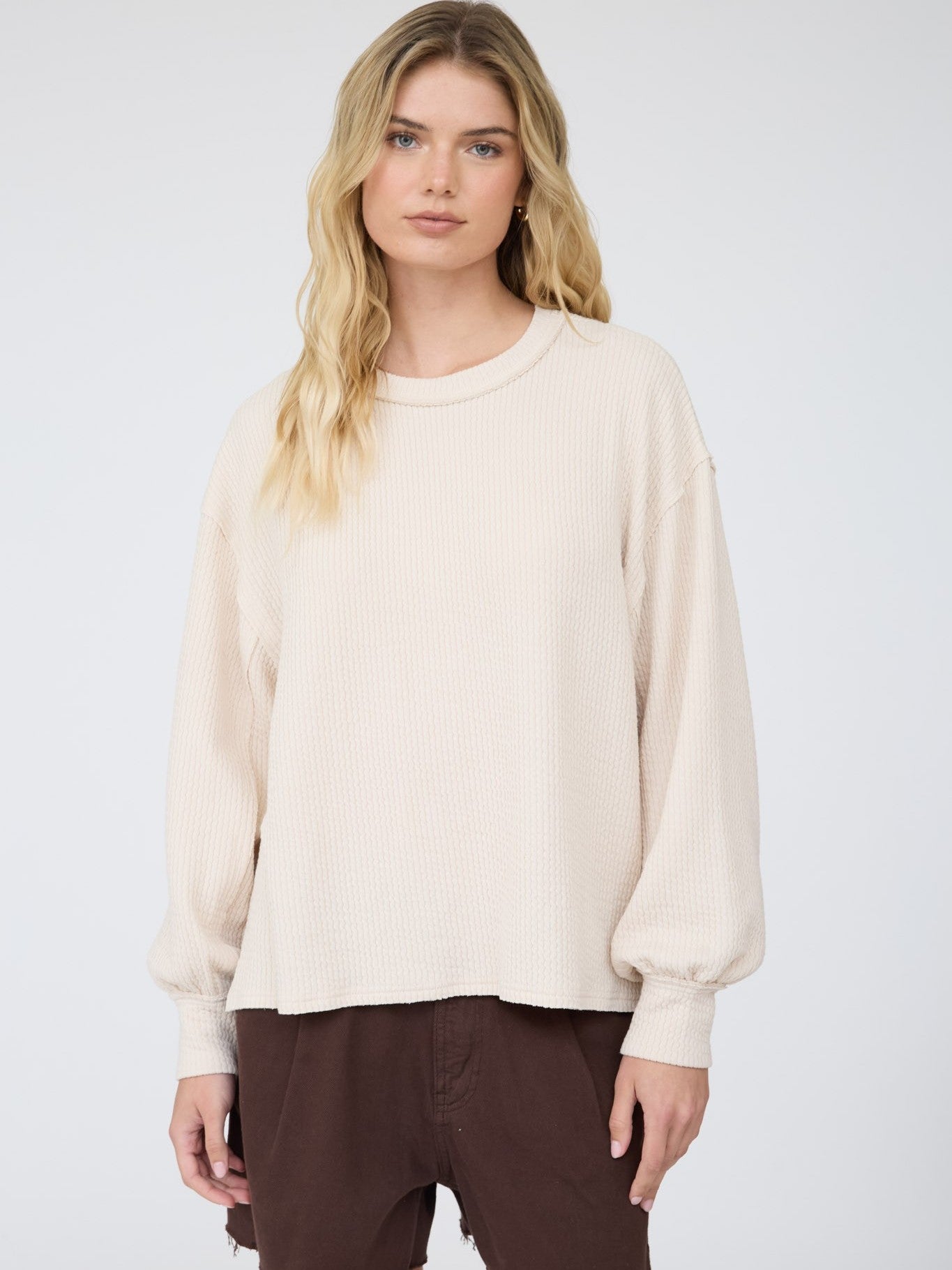 Eclipse Exposed Seam Textured Crew Neck Top