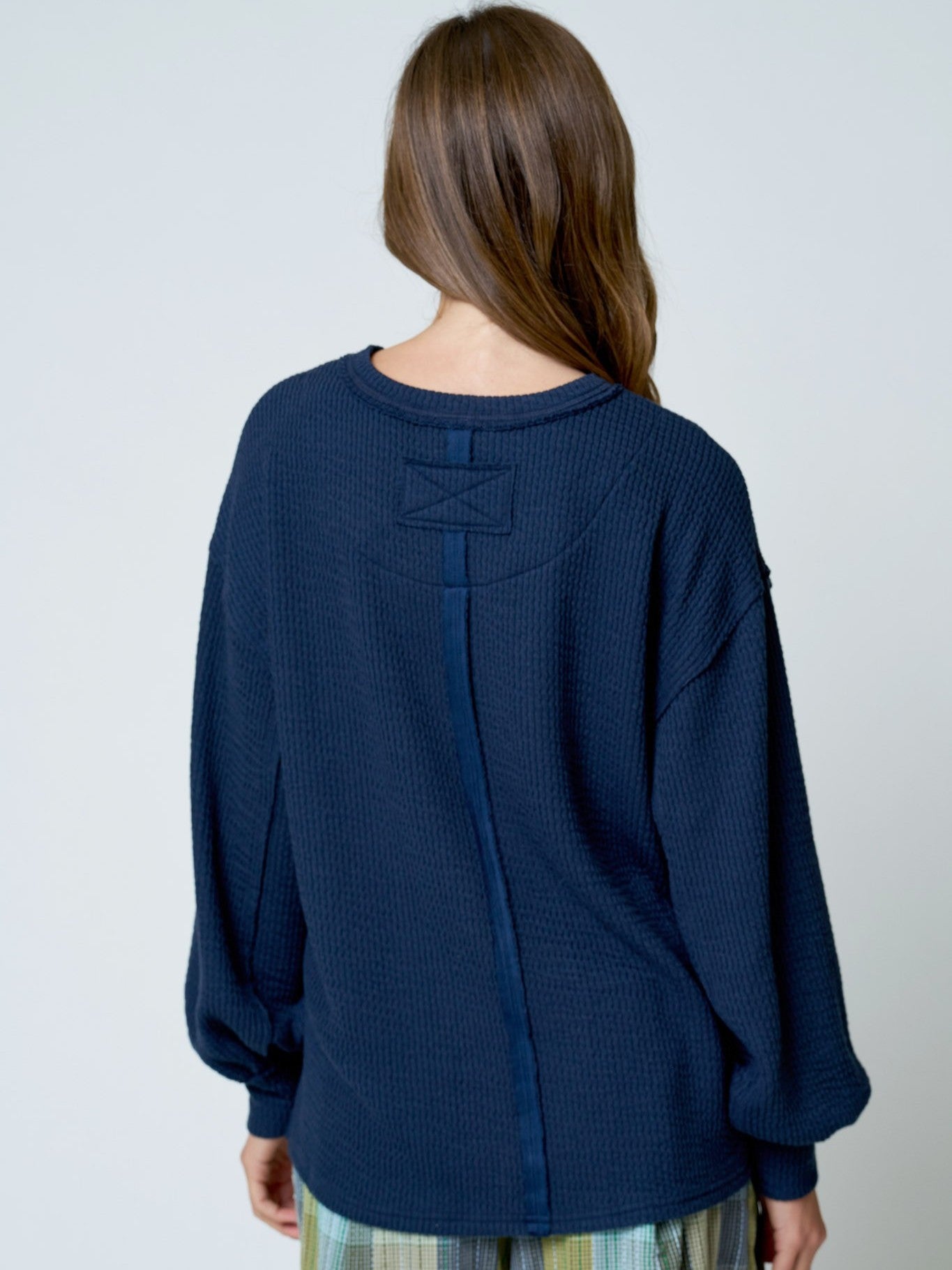 Eclipse Exposed Seam Textured Crew Neck Top