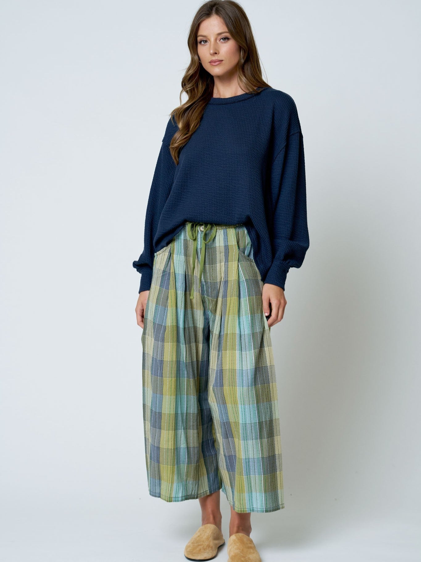 Eclipse Exposed Seam Textured Crew Neck Top
