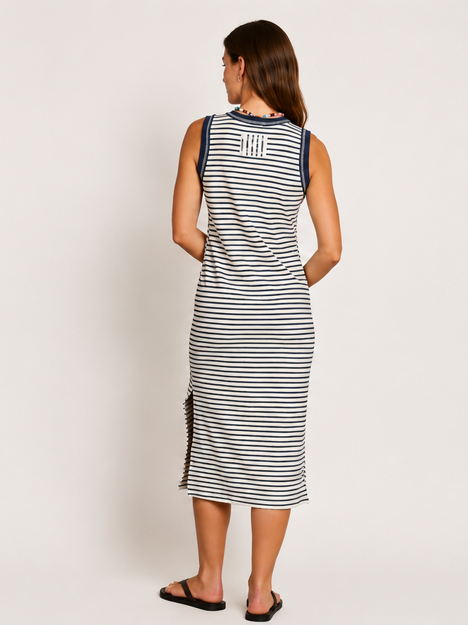Striped Side Slit Sleeveless Dress